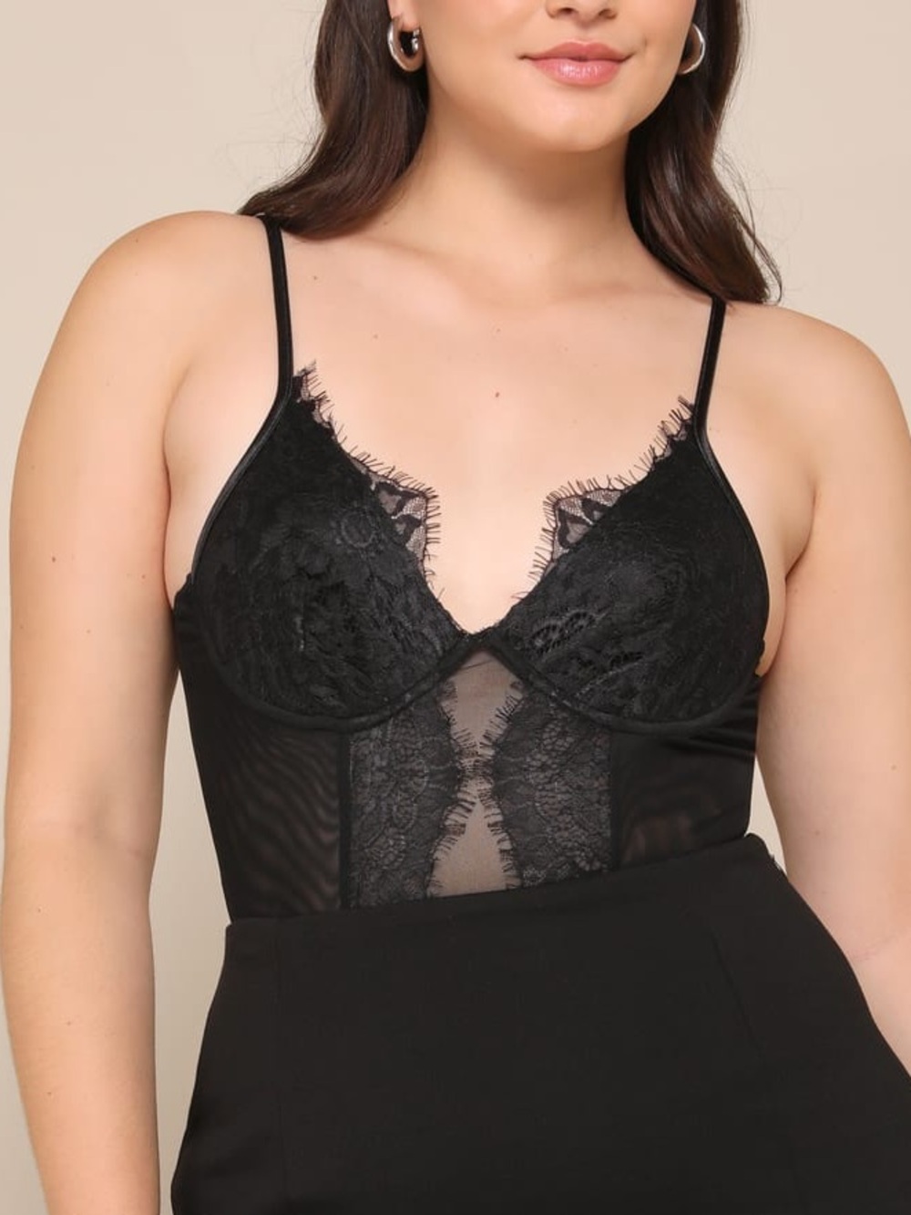 NWT Lulus Draw You In Black Sleeveless Lace Bustier Bodysuit Size XL